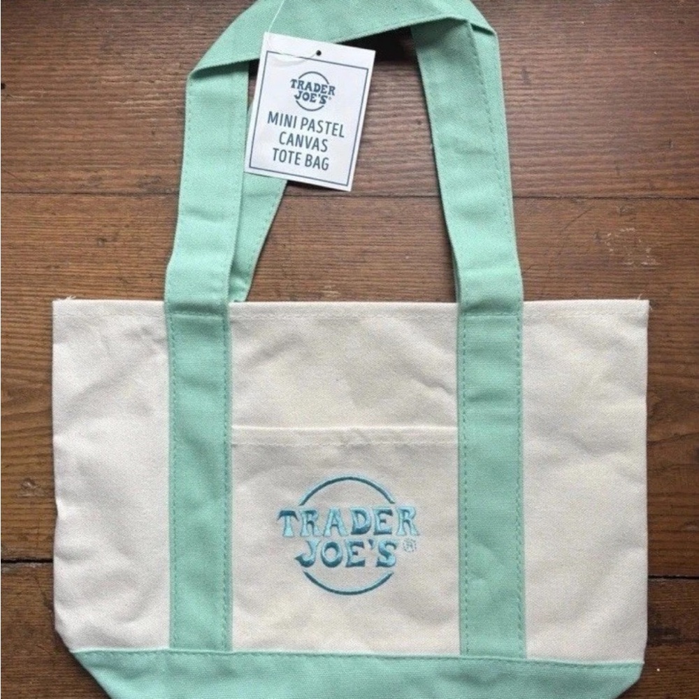 Trader Joe's Mint and Cream Mini Canvas Tote Bag